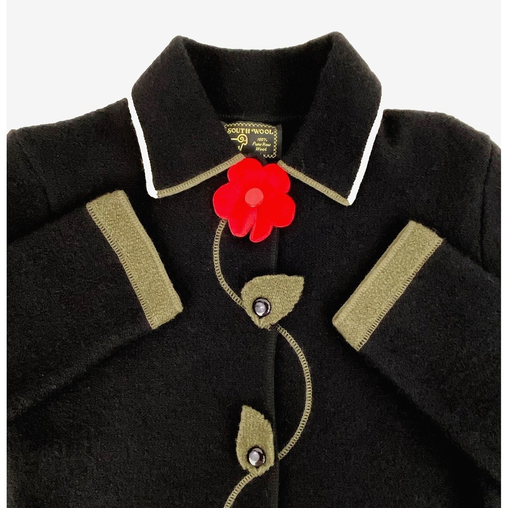 South Wool Cardigan Jacket Womens M Virgin Wool Black Luxury Sweater Coat